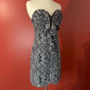 Guess Women's Ruffled Black/Beige Strapless Dress - Juniors Size 7